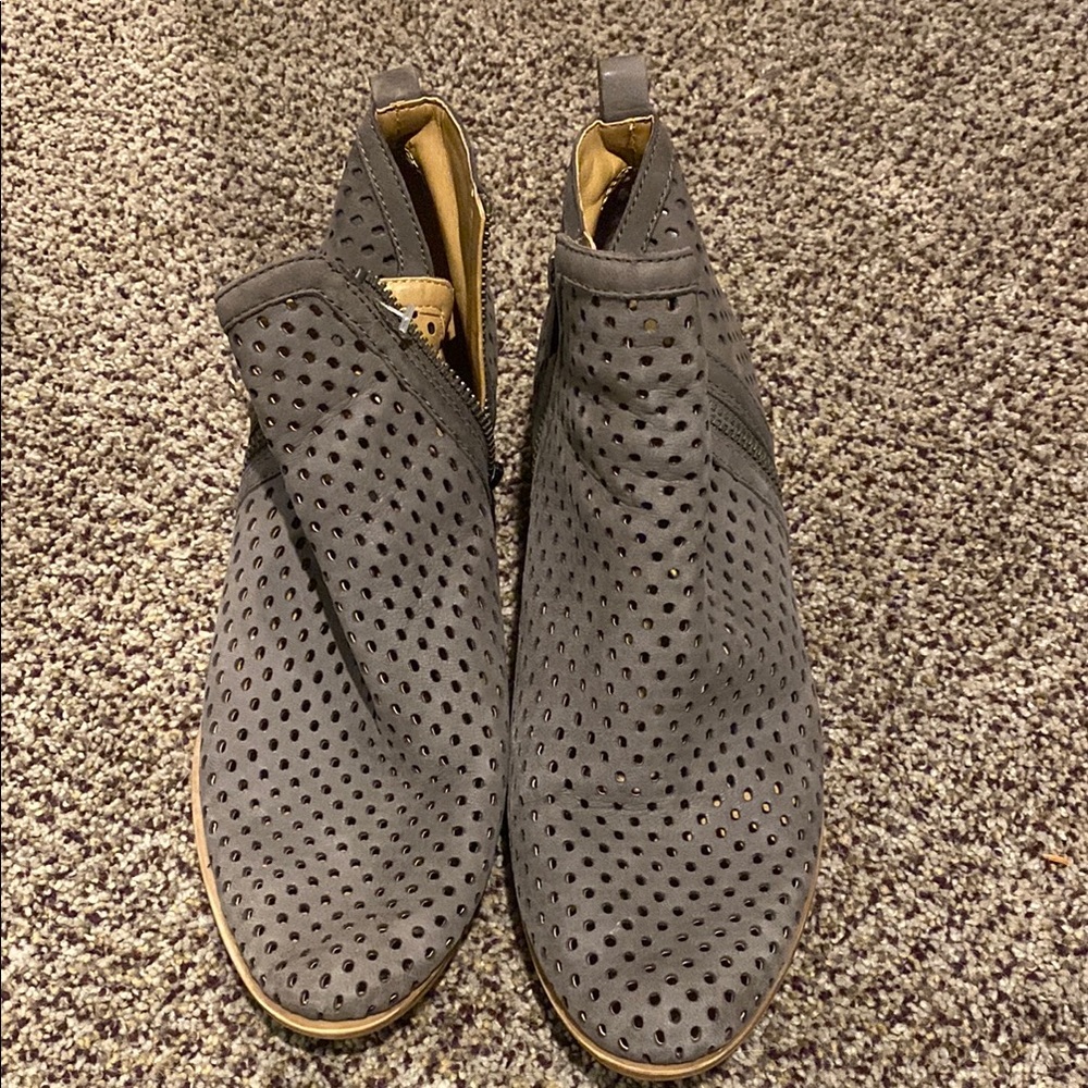 Gray Perforated Ankle Boots